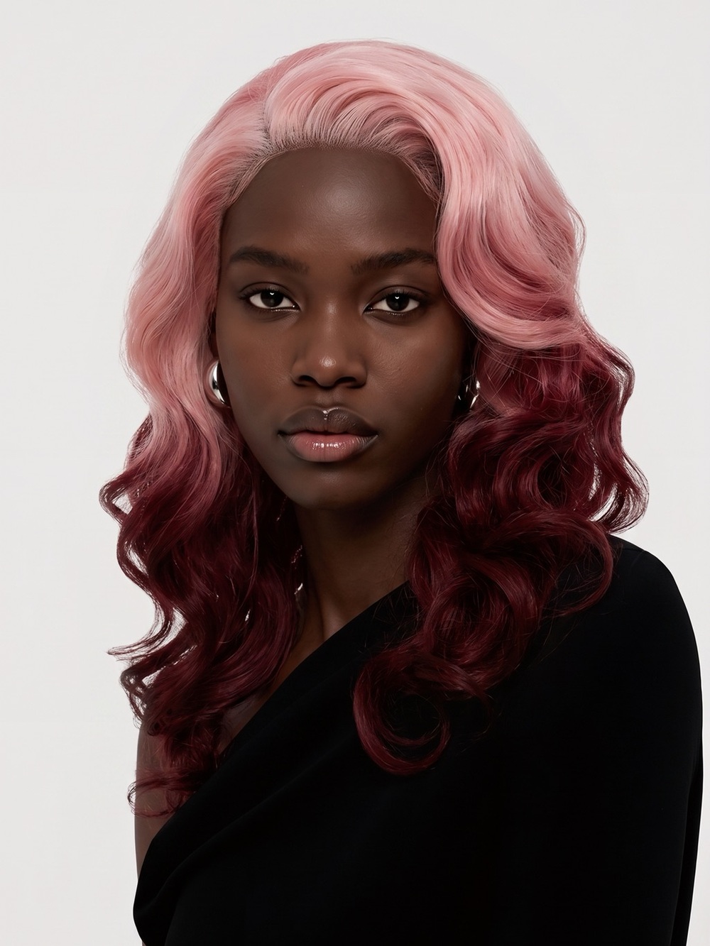 Fabelle Lace Front Ombre Wig in Pastel Pink to Burgundy - Women Hair